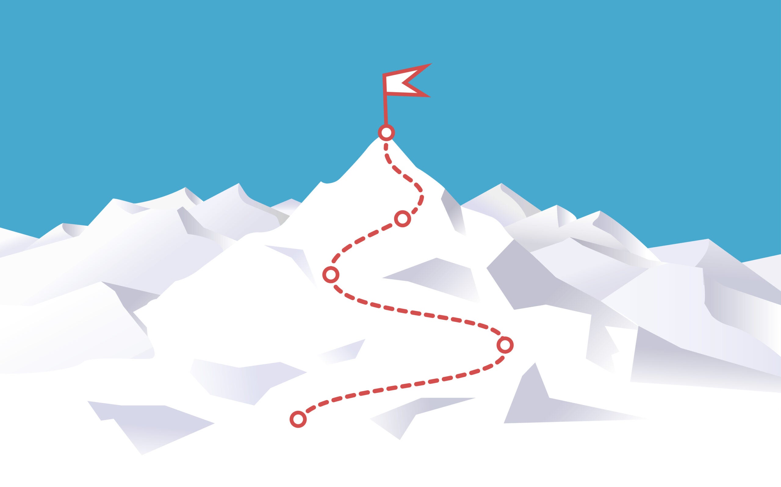 Mountain climbing route to peak. Way to success. Way to top. Business journey path in progress to success vector concept. Mountain peak, climbing route to top rock - vector illustration