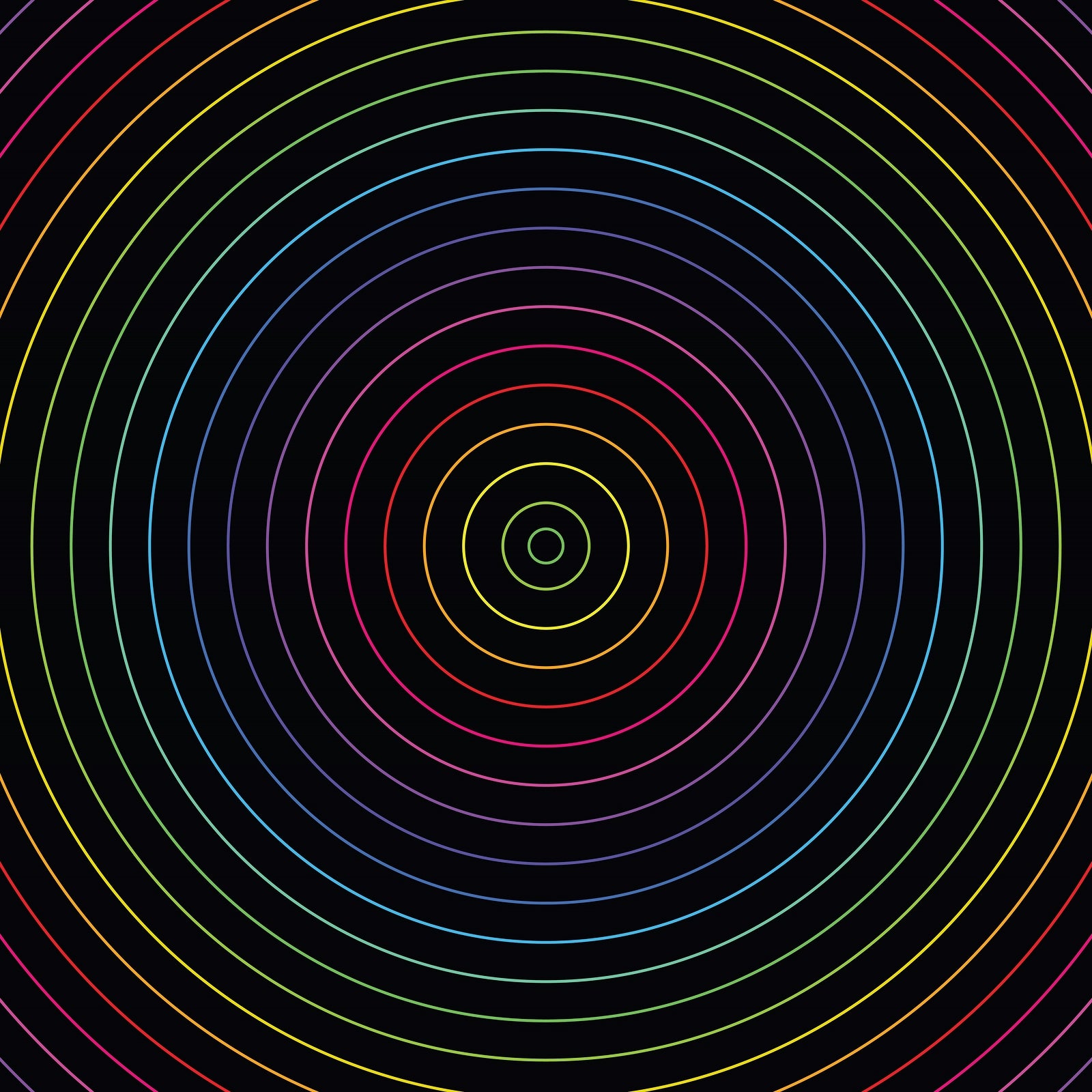 Abstract colorful neon lights inner circles pattern on black background