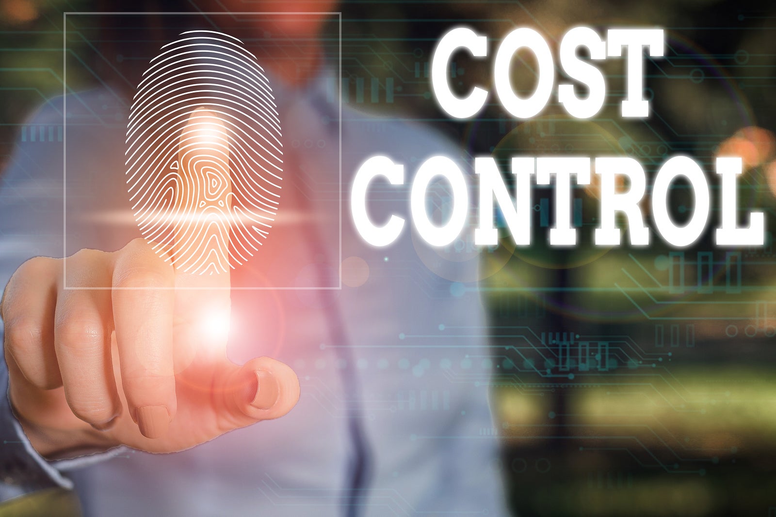 Conceptual hand writing showing Cost Control. Business photo showcasing practice of identifying and reducing business expenses Woman wear work suit presenting presentation smart device.