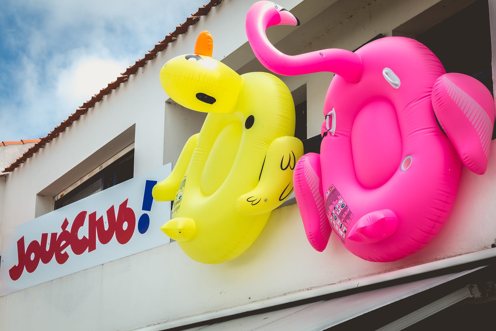 Noirmoutier, France - July 3, 2017: front of a beach toys store in the city center on a summer day