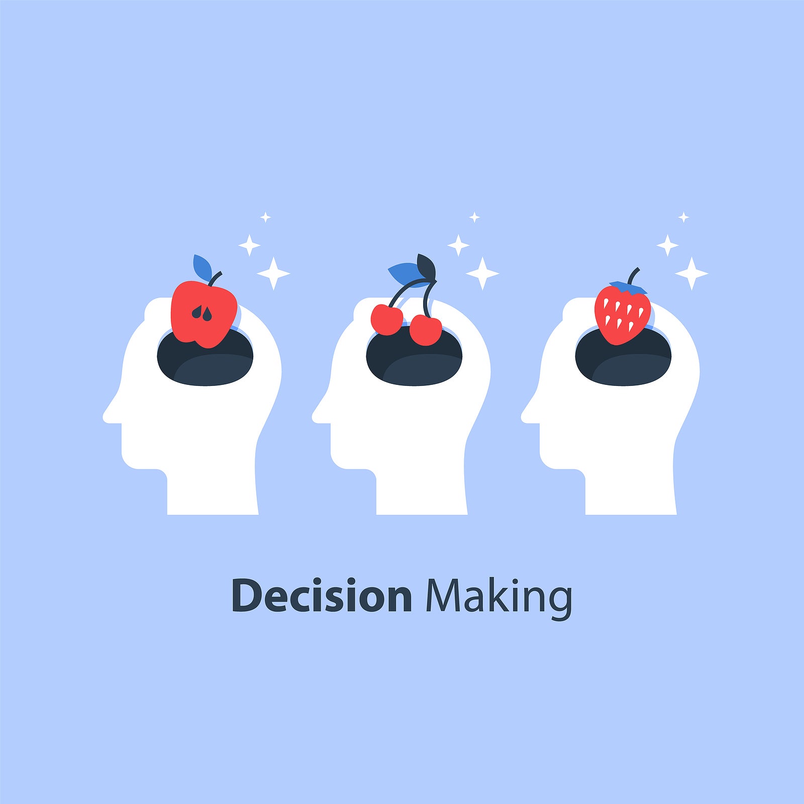 Decision making, psychology of choice, focus group, marketing concept, mindset or bias, manipulation and persuasion, mental trap, cognitive delusion, vector flat illustration