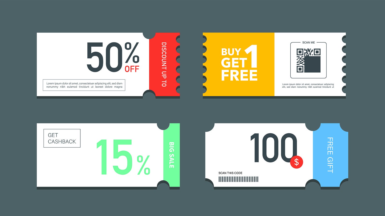 Set of coupon promotion sale for website, internet ads, social media or coupon. Big sale and super sale coupon discount. Coupon discount with vector illustration