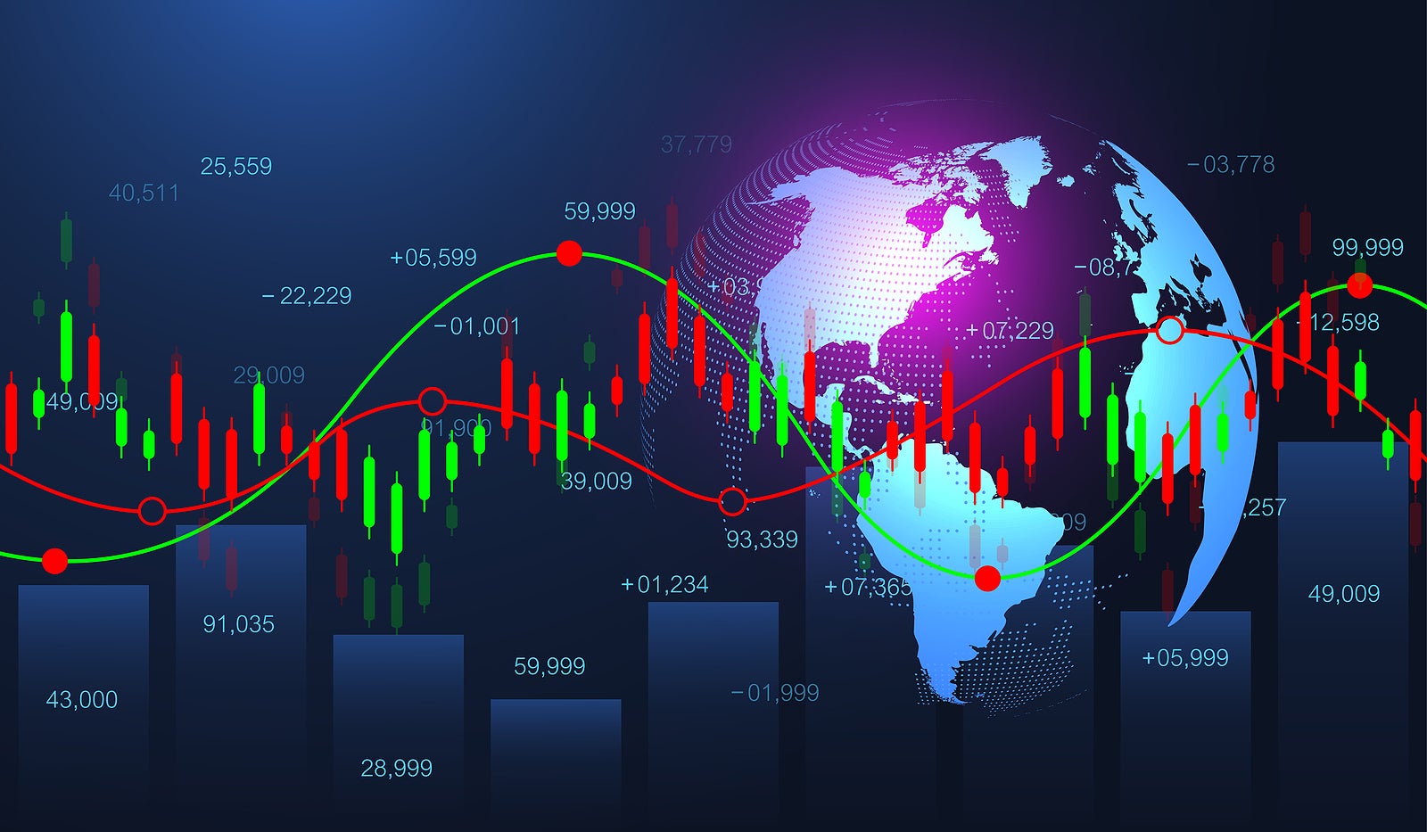 Stock market or forex trading graph in futuristic concept for financial investment or economic trends business idea. Financial trade concept. Stock market and exchange Candle stick graph chart vector.