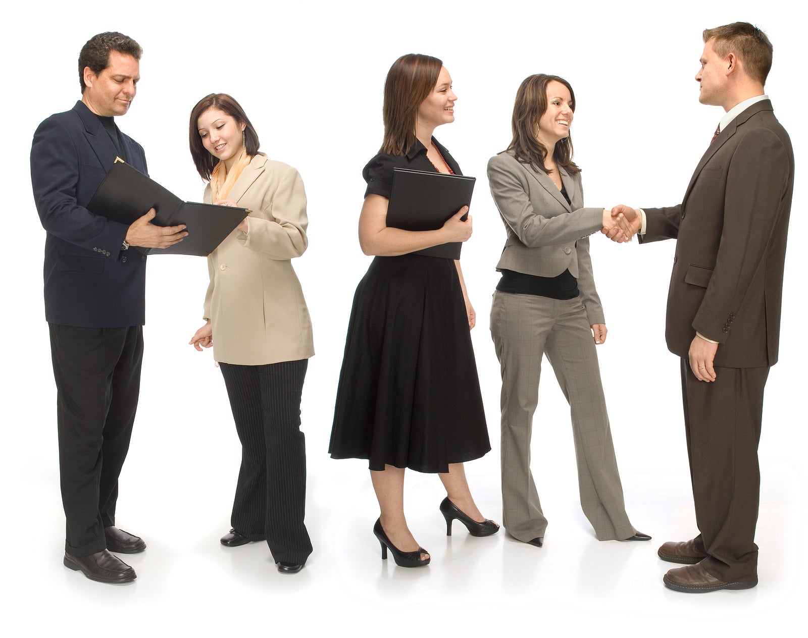 Group of corporate business people networking on a white background