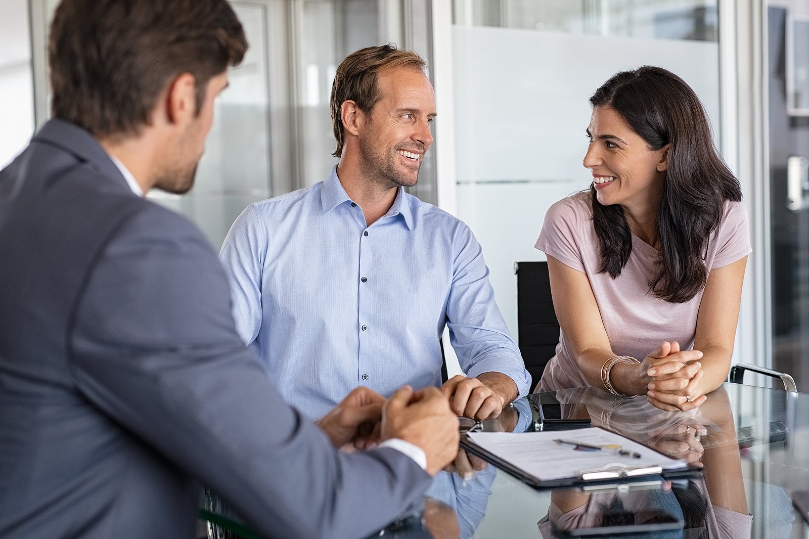 smiling at a business meeting