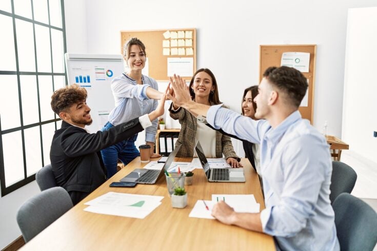 a team working positively together