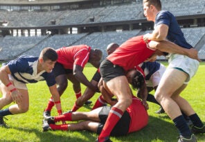 rugby players making tackles