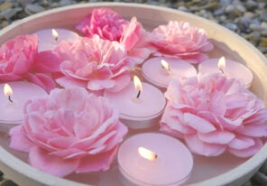 floating candles and floating rose buds