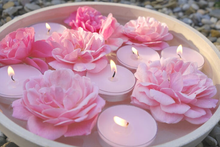 floating candles and floating rose buds