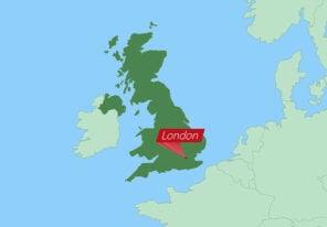 a map of the united kingdom with a pin on london