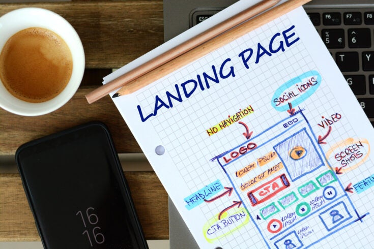 a wireframe design of a landing page for maximizing conversions