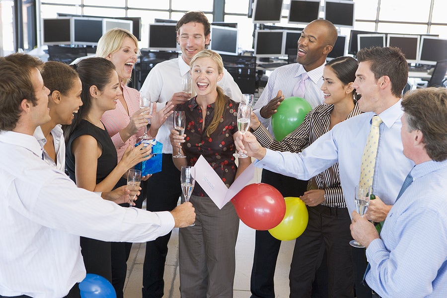 a business team celebrates the holidays in the office