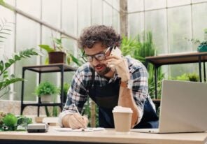 a business owner using a digital business card