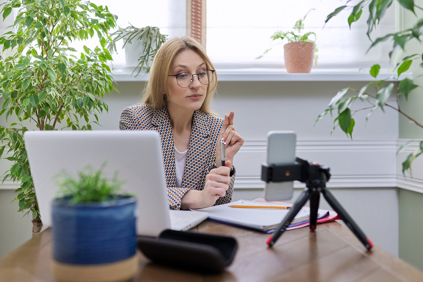 a remote law business owner conducting an online meeting