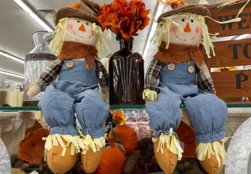 a colorful promotional autumn display in a store