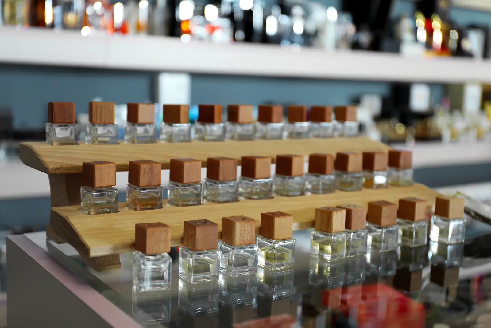 a well organized promotional display on a counter