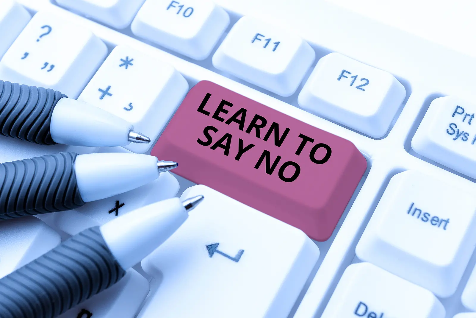 Text caption presenting Learn To Say No. Word for selfjudgment and being in control of your work life Typing Product Ingredients, Abstract Presenting Upgraded Keyboard