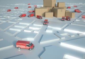a computer rendering of vans and boxes emphasizing the importance of tracking technology