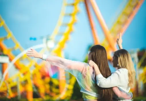 happy people at an amusement park
