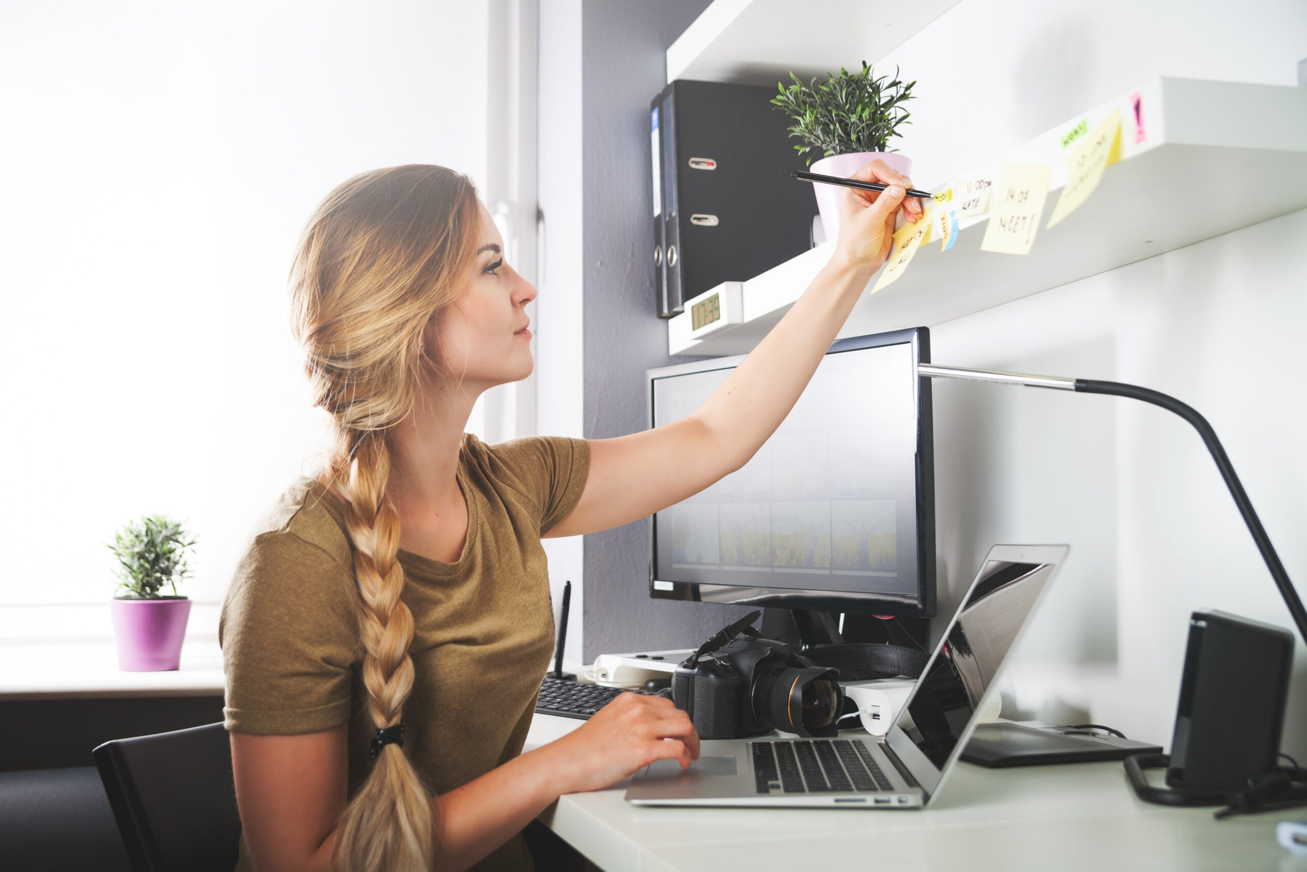 a person working in a clean office space