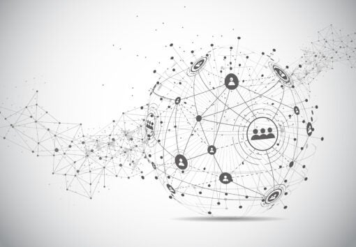 a stylized graphic of a globe of nodes connected by lines