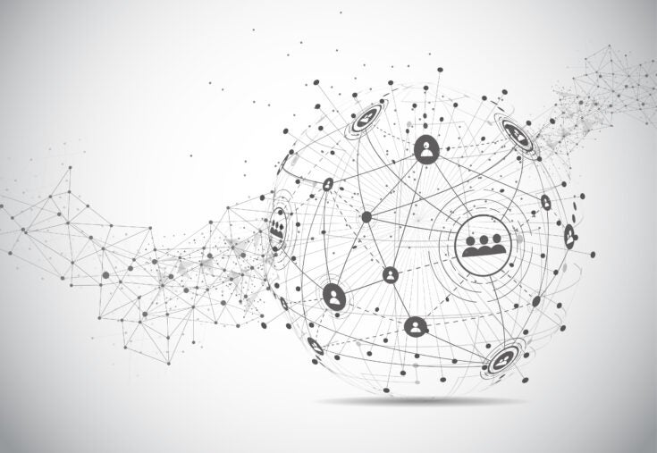 a stylized graphic of a globe of nodes connected by lines