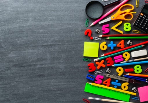 a collage of various office supplies