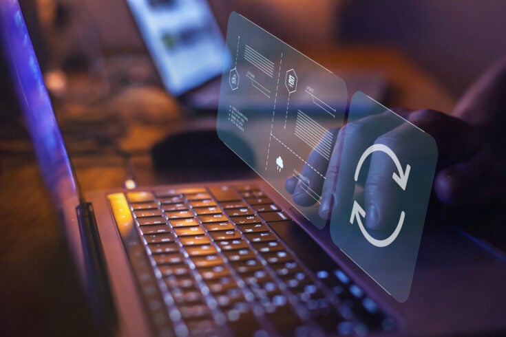 stylized photo of a person using software