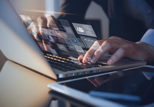 a stylized depiction of a person using business software