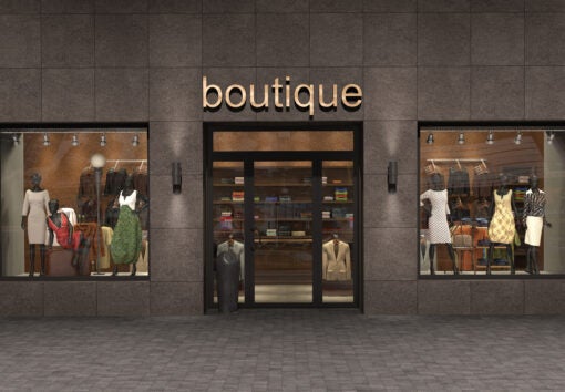 a rendered image of a boutique store-front