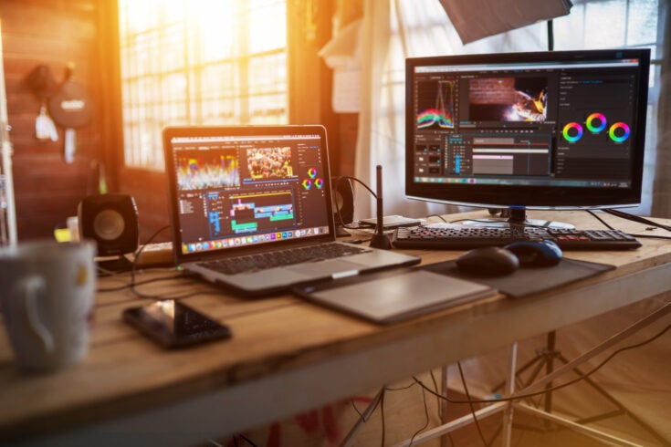 monitor review for editor work with content video or equipment video of vlog
