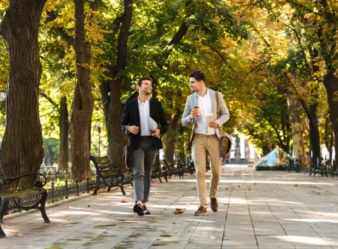 two young businessmen out for a walk