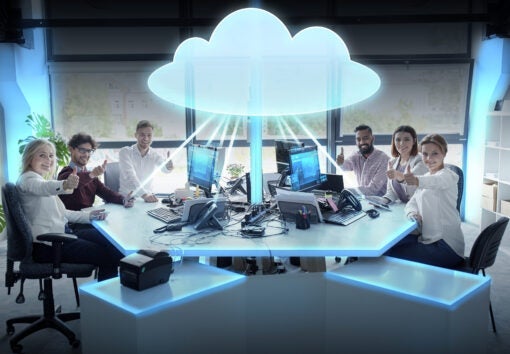 cloud computing, future technology and people concept - business team with tablet pc and computers showing thumbs up at office