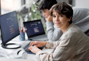 Young teens using computers