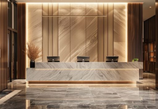 luxury and hospitality with realistic photos showcasing the concierge service, check-in, and check-out processes of our high-end accommodation management business