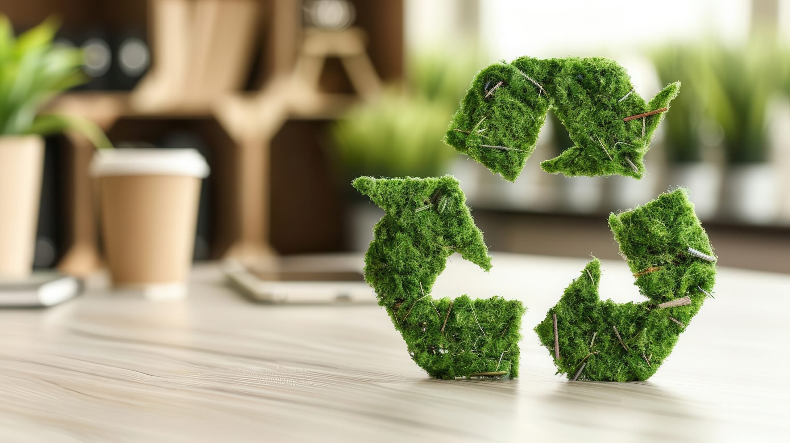 Eco-friendly business practices in an office, recycling initiative, sustainable workplace