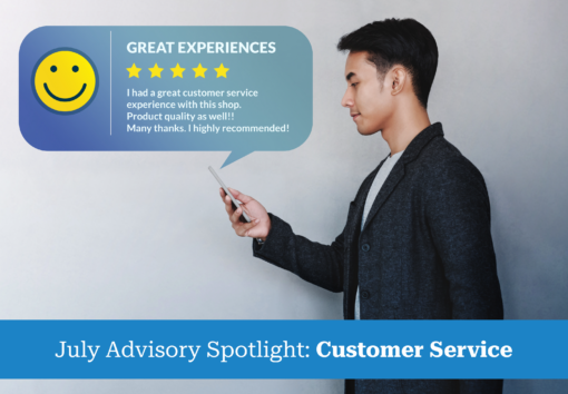 Customer Experience Concept. Young Businessman Reading a Positive Review via Smartphone. Online Satisfaction