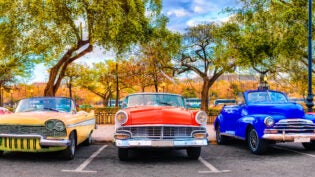 Colorful group of classic cars in Old Havana