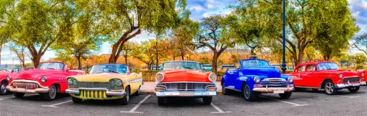 Colorful group of classic cars in Old Havana