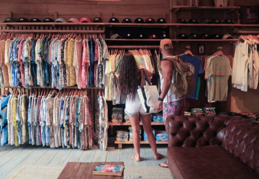 two people shopping in a local shop