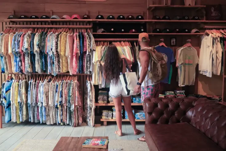 two people shopping in a local shop