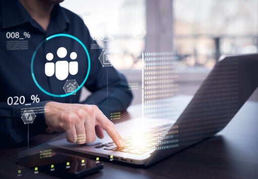 Businessman use laptop with global structure customer network technology