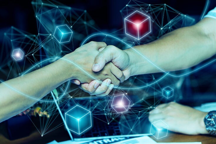 business partner application transaction innovation transform blockchain technology online bitcoin baking agreement. Safe trust with fintech shopping security crypto digital smart contract