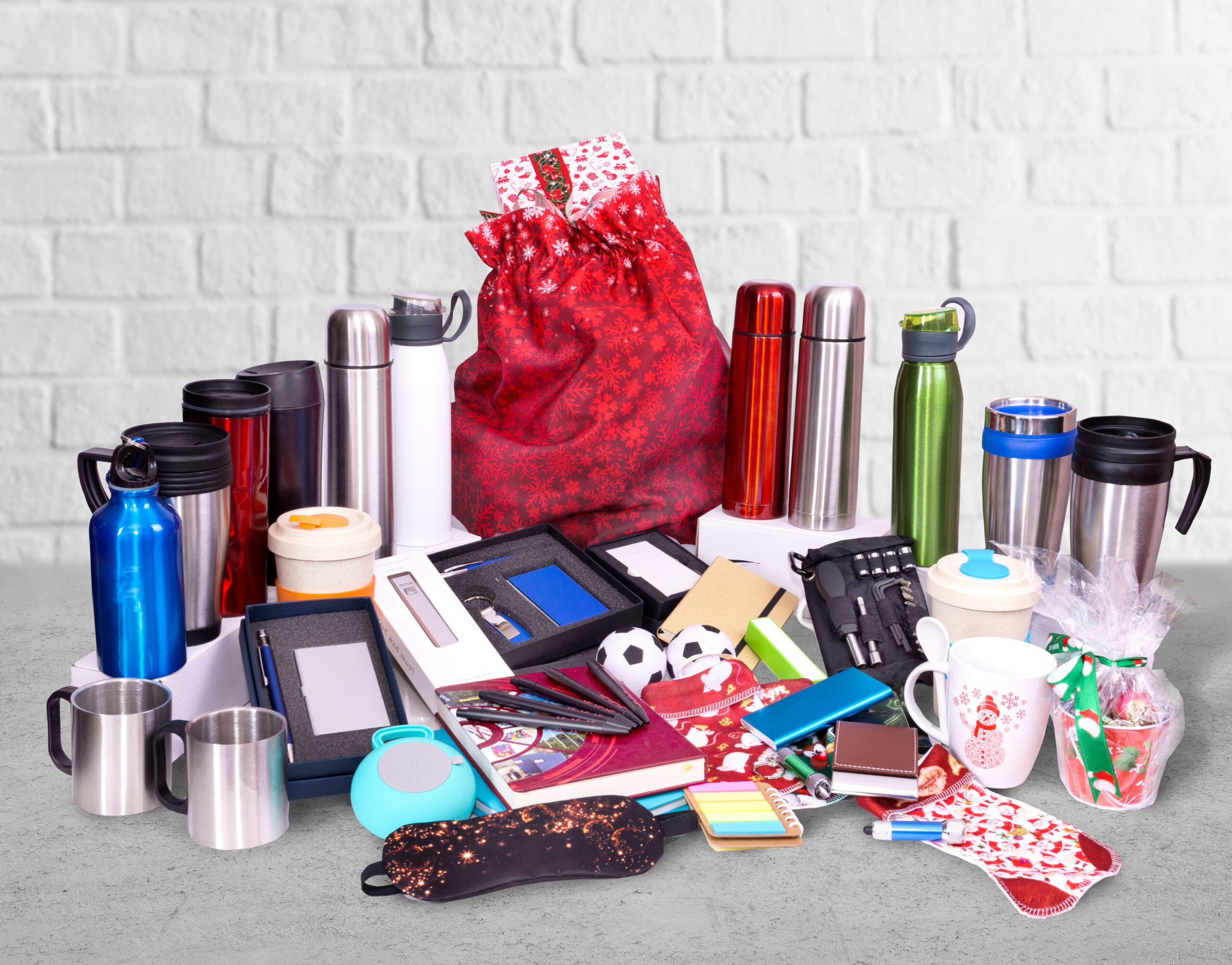 Composition of different promo products - Thermo mug, mug, gifts