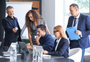 Team of business people during meeting in office