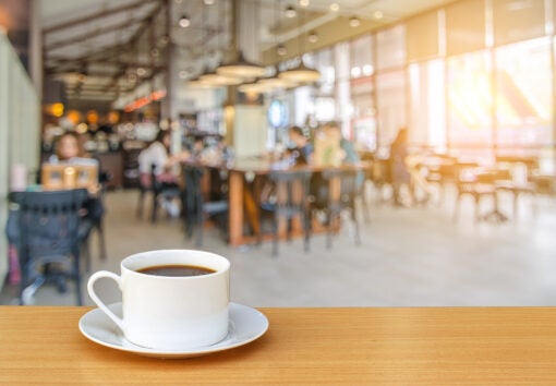 cup of coffee on coffee shop background.