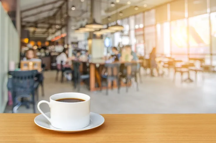 cup of coffee on coffee shop background.