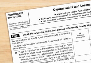 A US Federal tax 1040 schedule D income tax form