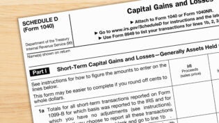 A US Federal tax 1040 schedule D income tax form