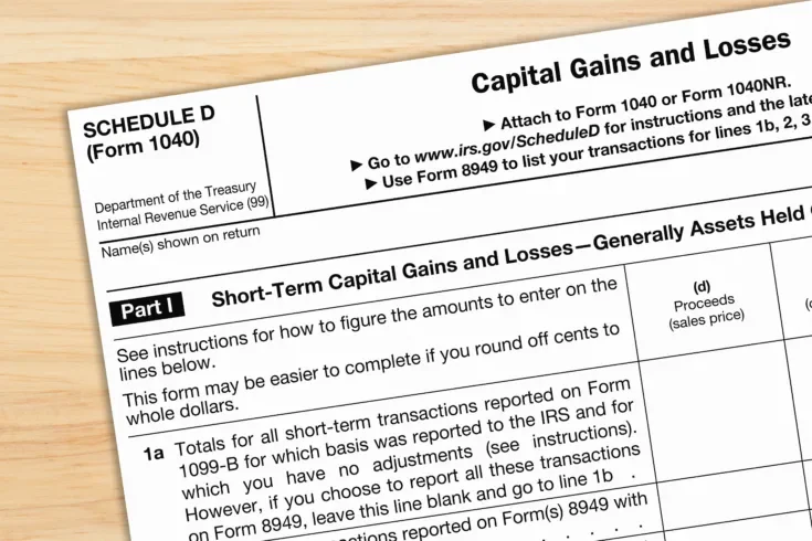 A US Federal tax 1040 schedule D income tax form